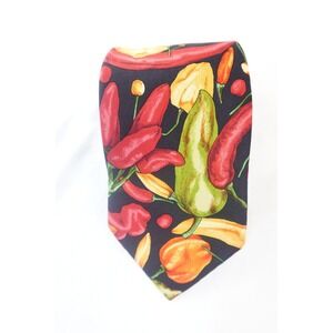 Lands' End Tie Silk Chili Pepper Print‎ Spicy Food Novelty USA Made Necktie